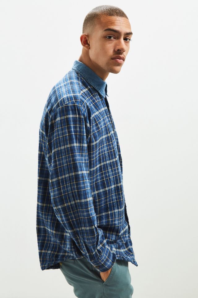 Vintage Contrast Denim Collar Flannel Button-Down Shirt #2