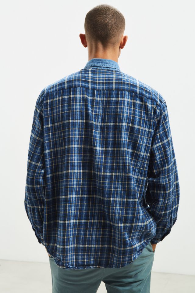 Vintage Contrast Denim Collar Flannel Button-Down Shirt #4