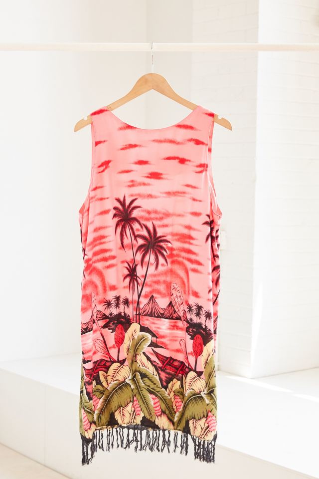 Vintage Hot Pink Beach Scene Fringe Dress #4