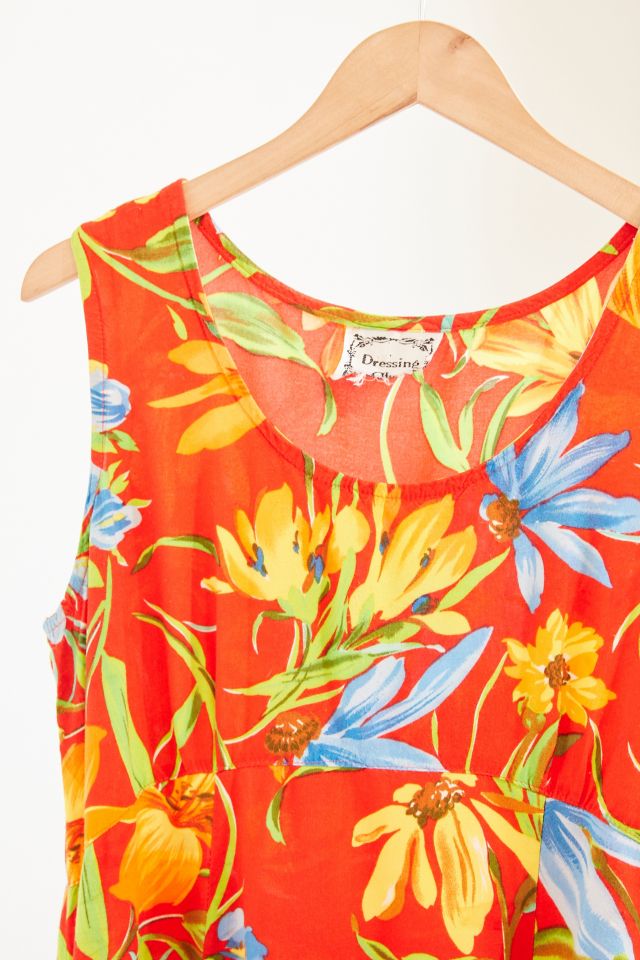 Vintage Red Floral Tie Back Dress #1