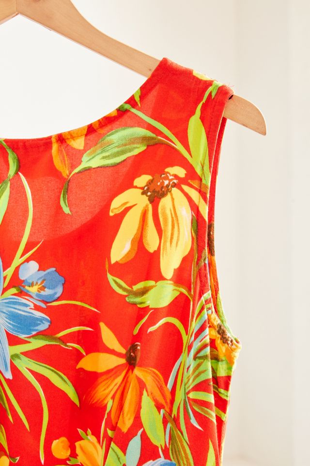 Vintage Red Floral Tie Back Dress #4