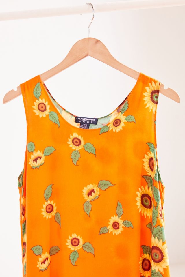 Vintage Orange Sunflower Print Mini Dress #1