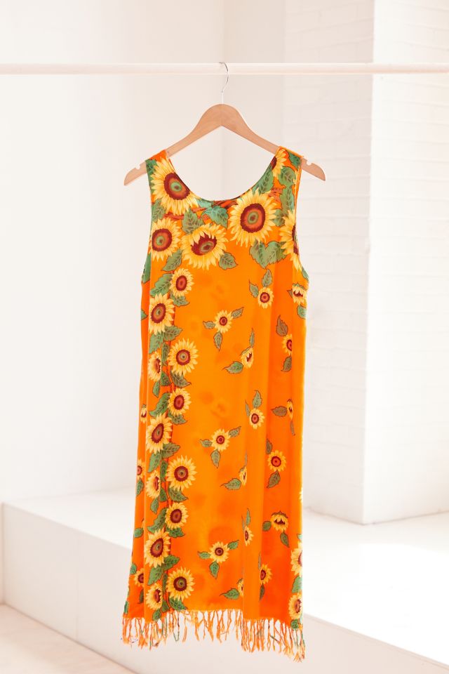 Vintage Orange Sunflower Print Mini Dress #3