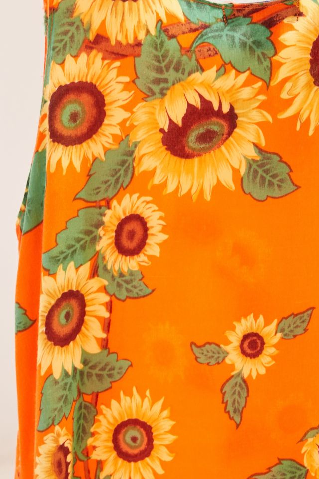Vintage Orange Sunflower Print Mini Dress #4