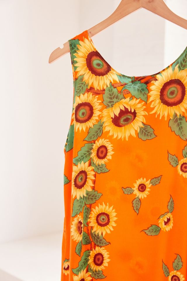 Vintage Orange Sunflower Print Mini Dress