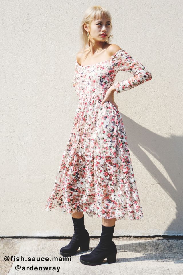 UO Off-The-Shoulder Floral Lace Midi Dress #1