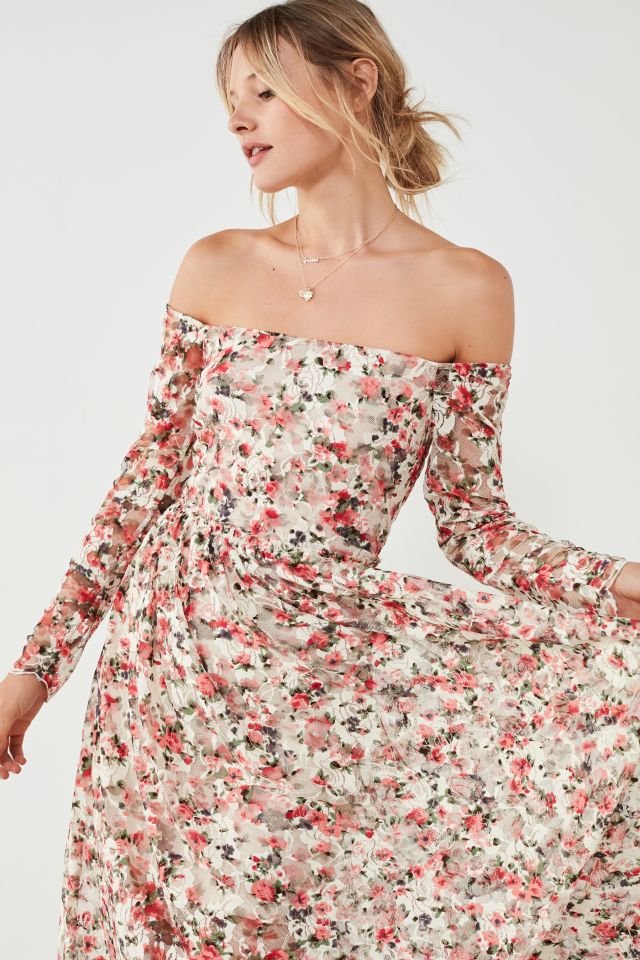 UO Off-The-Shoulder Floral Lace Midi Dress #5