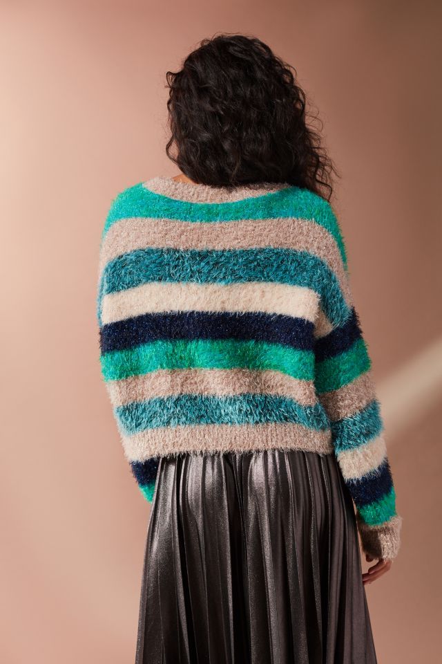 UO Fuzzy Glitter Striped Sweater #1