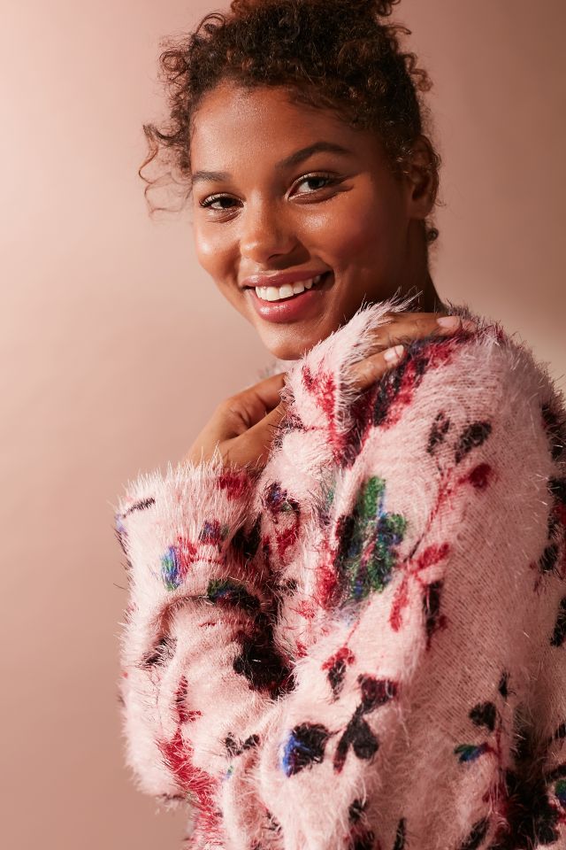 UO Oversized Fuzzy Floral Sweater #5