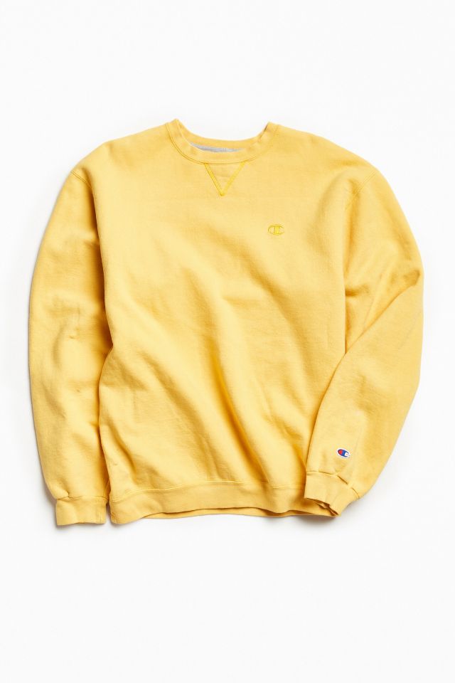 Vintage Champion Yellow Small Logo Crew Neck Sweatshirt | Urban Outfitters