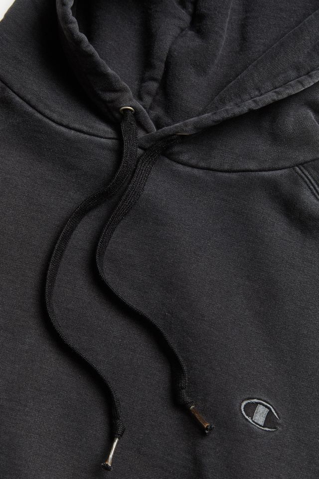 Vintage Champion Washed Black Small Logo Hoodie Sweatshirt #1