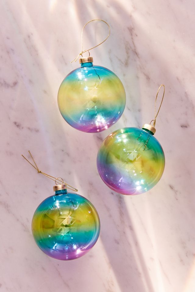 Rainbow Iridescent Ball Christmas Ornament - Set Of 3 #1