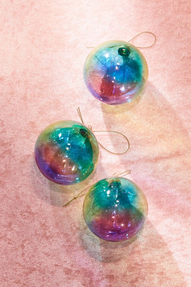 Rainbow Iridescent Ball Christmas Ornament - Set Of 3 #2