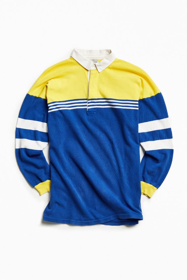 Vintage United Colors of Benetton Yellow Blue Stripe Rugby Shirt