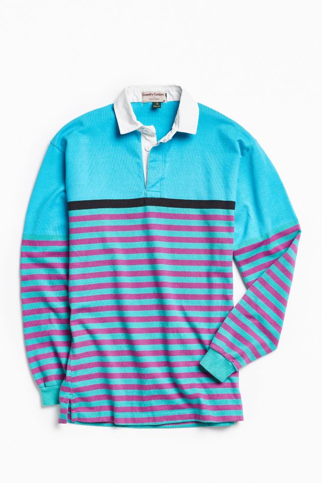 Vintage Teal + Raspberry Stripe Rugby Shirt | Urban Outfitters Canada