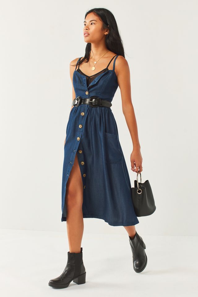 UO Emilia Chambray Button-Down Midi Dress | Urban Outfitters