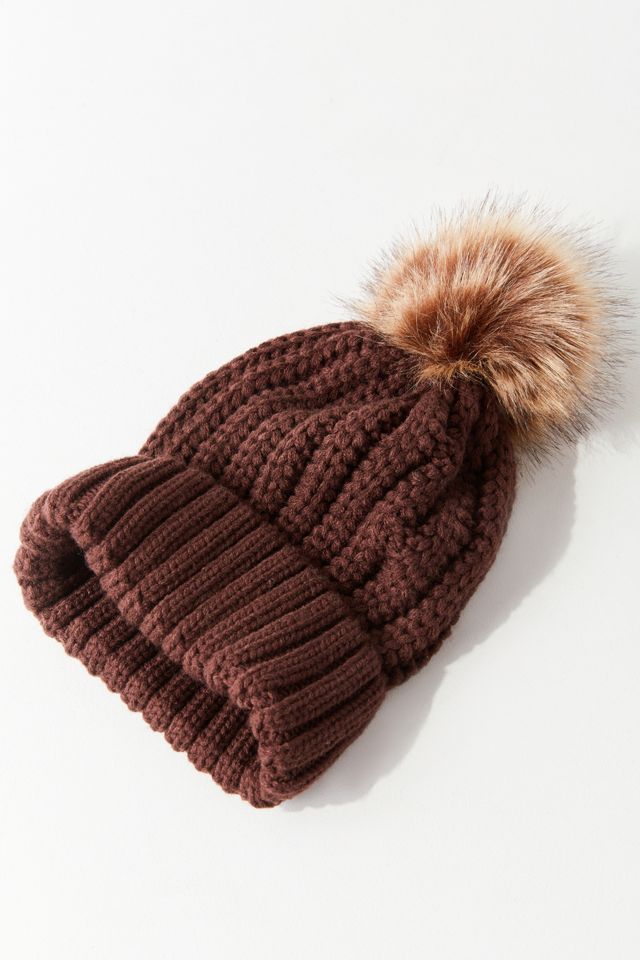 Chunky Knit Faux Fur Pompom Beanie #1