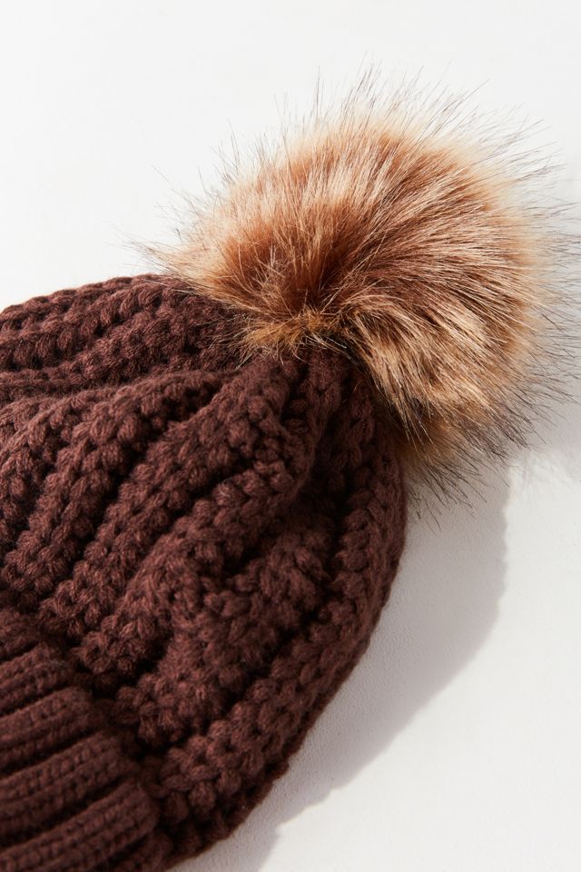 Chunky Knit Faux Fur Pompom Beanie #2