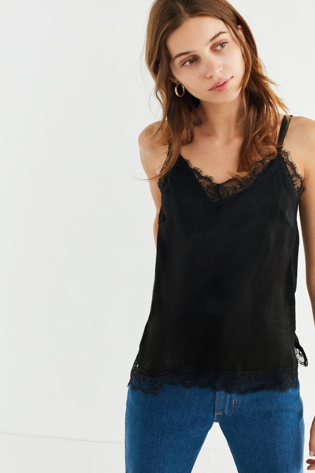 Out From Under Aria Split Front Lace Cami In Black At Urban Outfitters in  Blue