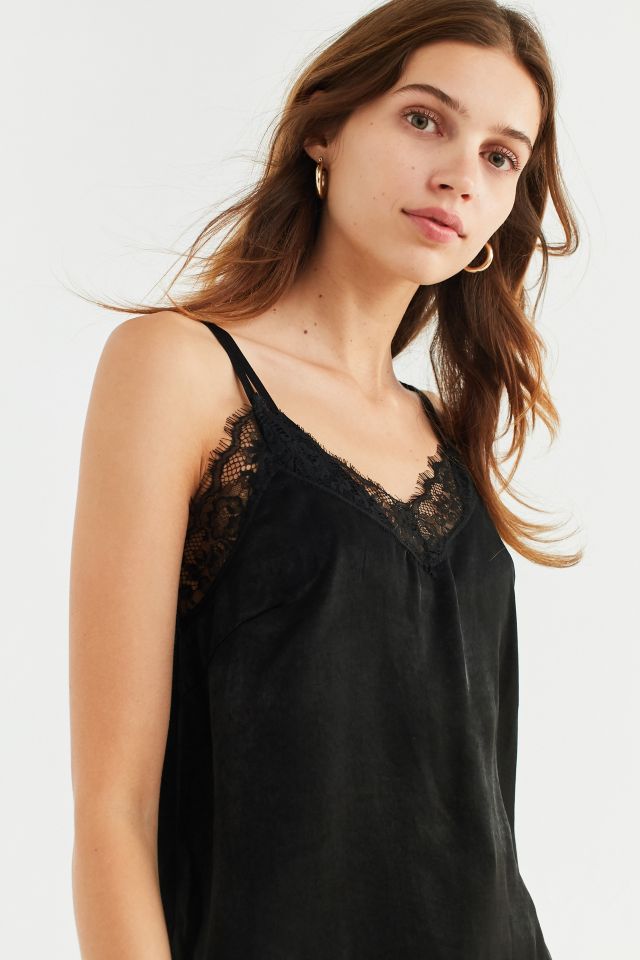 Tourem Black Loose Cami w/ Lace Trim