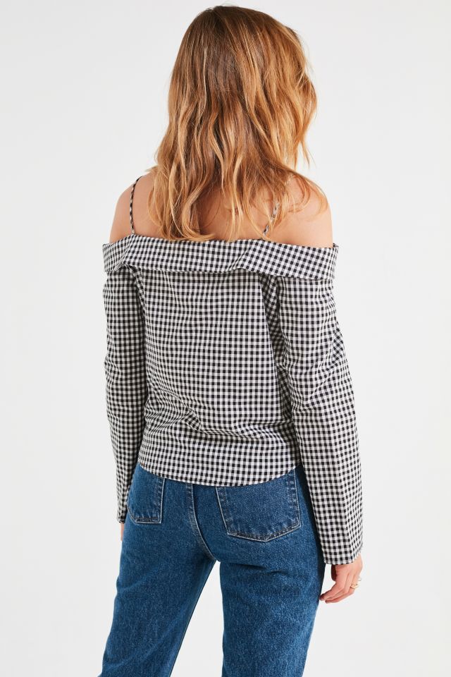 Backstage Olivia Tie-Front Button-Down Gingham Top #1
