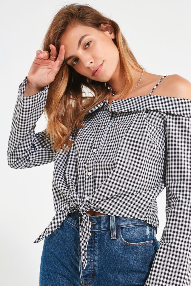 Backstage Olivia Tie-Front Button-Down Gingham Top #3