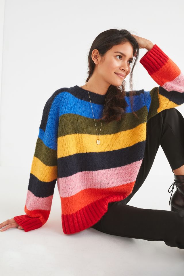 UO Kari Rainbow Striped Oversized Sweater