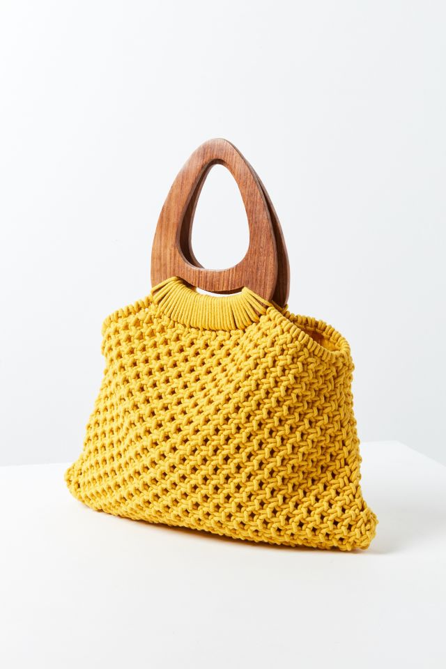 Macrame bag with wooden handles sale