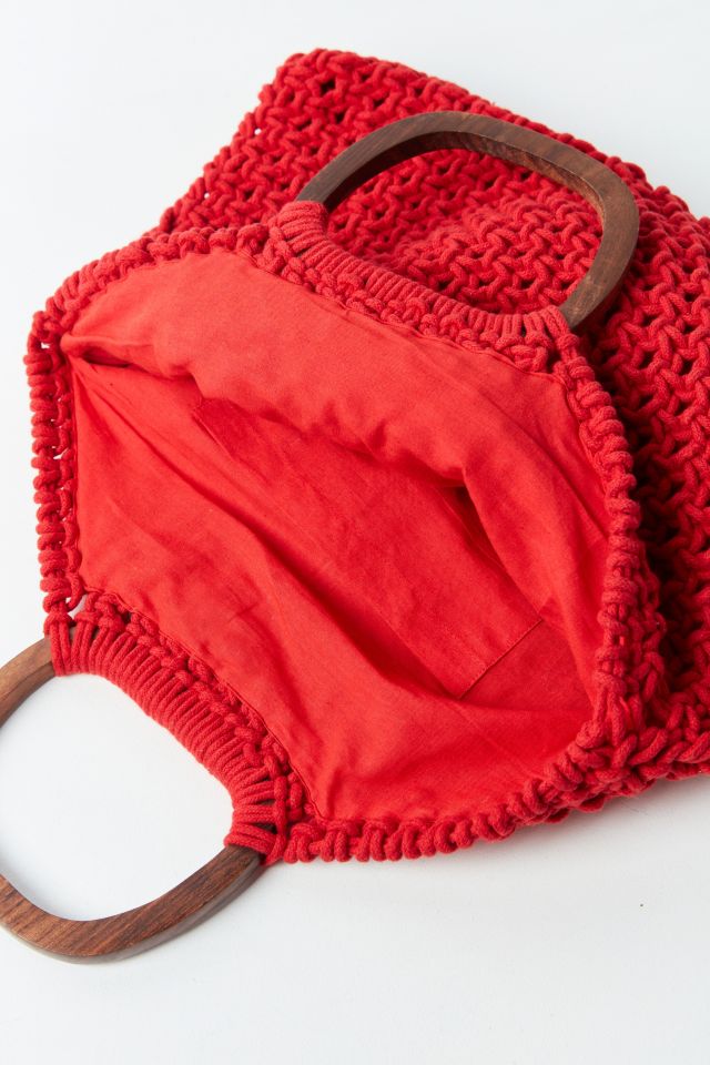 Small Wood Handle Macrame Tote Bag #2