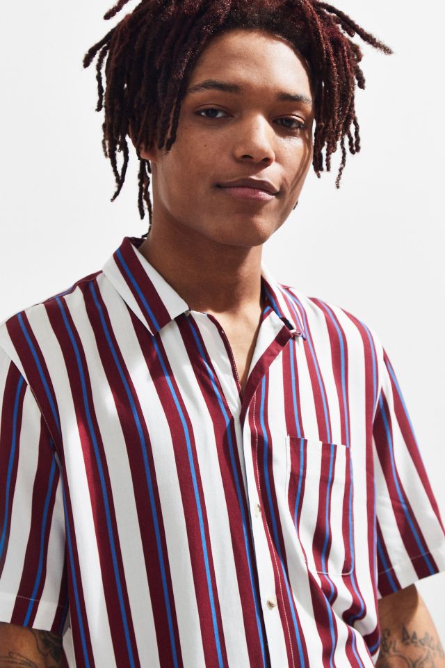 UO Rayon Vertical Stripe Short Sleeve Button-Down Shirt #2