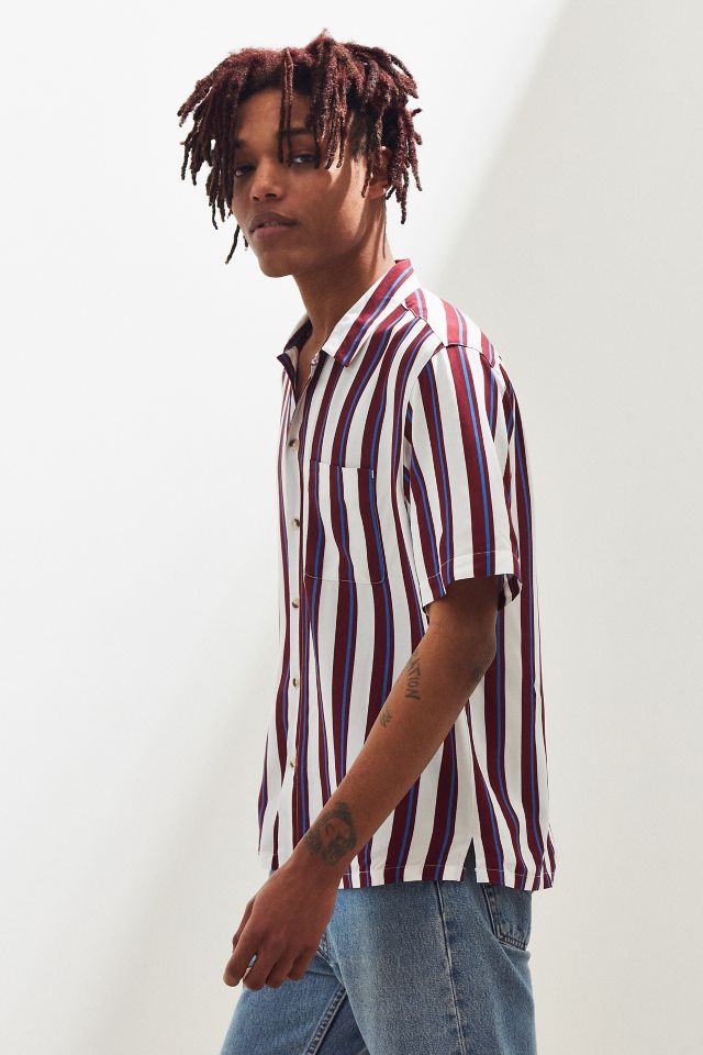 UO Rayon Vertical Stripe Short Sleeve Button-Down Shirt #3