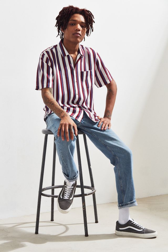 UO Rayon Vertical Stripe Short Sleeve Button-Down Shirt #5