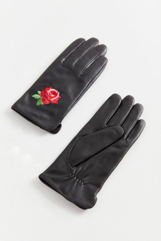 Gants en cuir à broderies de fleurs #1