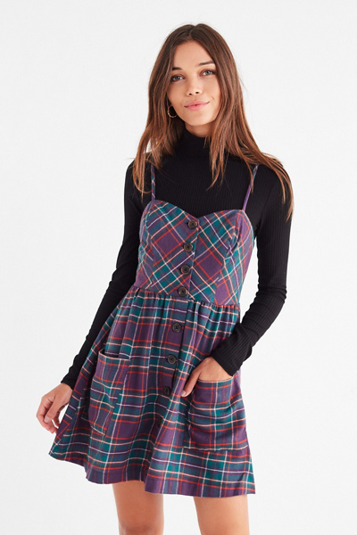chinese dress ladies Sexy Bow Lace-Up Mini Dress in Grunge Style / Women Double Layer Mesh Backless Plaid Dress