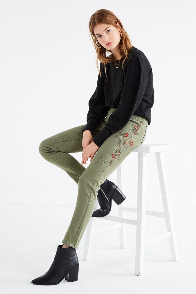 BDG Twig High-Rise Embroidered Skinny Jean – Olive | Urban Outfitters