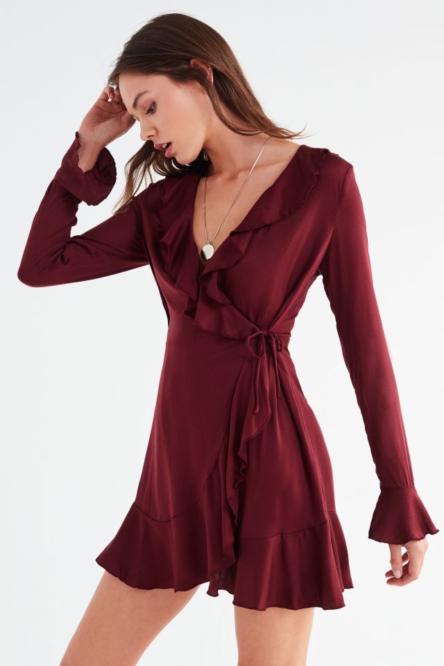 UO Long Sleeve Ruffle Wrap Dress | Urban Outfitters