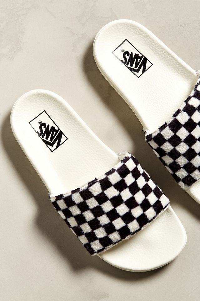 Vans Slide-On Checkerboard Sherpa Sandal | Urban Outfitters