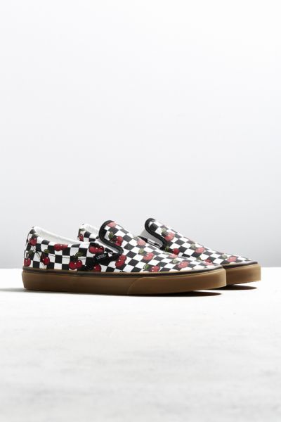 cherry checkerboard slip on vans