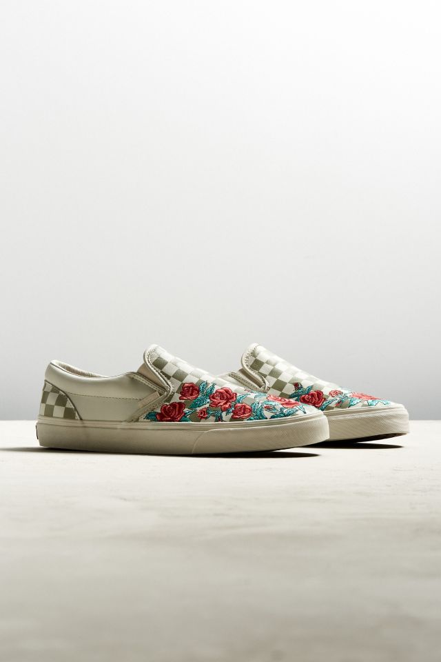 Vans slip on cheap rose embroidery