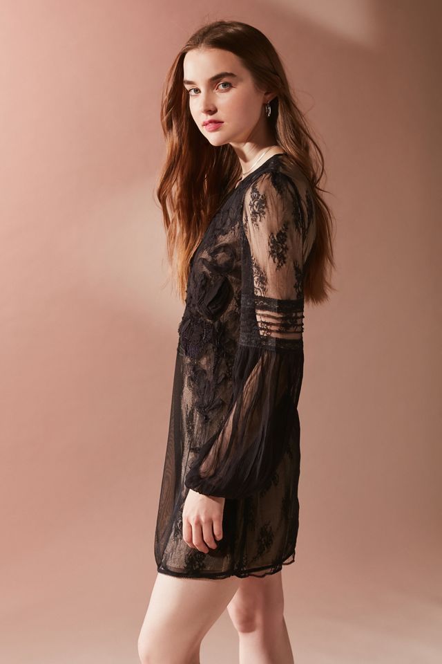 knee length dresses for ladies Rachelle Black Embroidered Mesh Mini Shirt Dress (Archive Sale) main image 1
