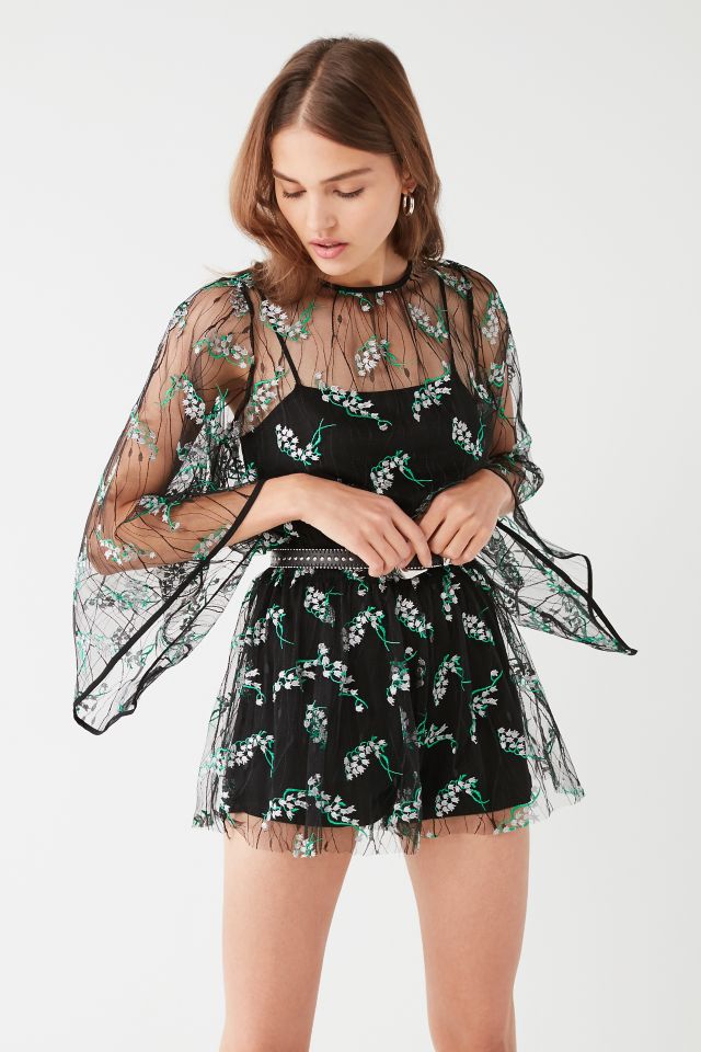 UO Embroidered Floral Mesh Romper