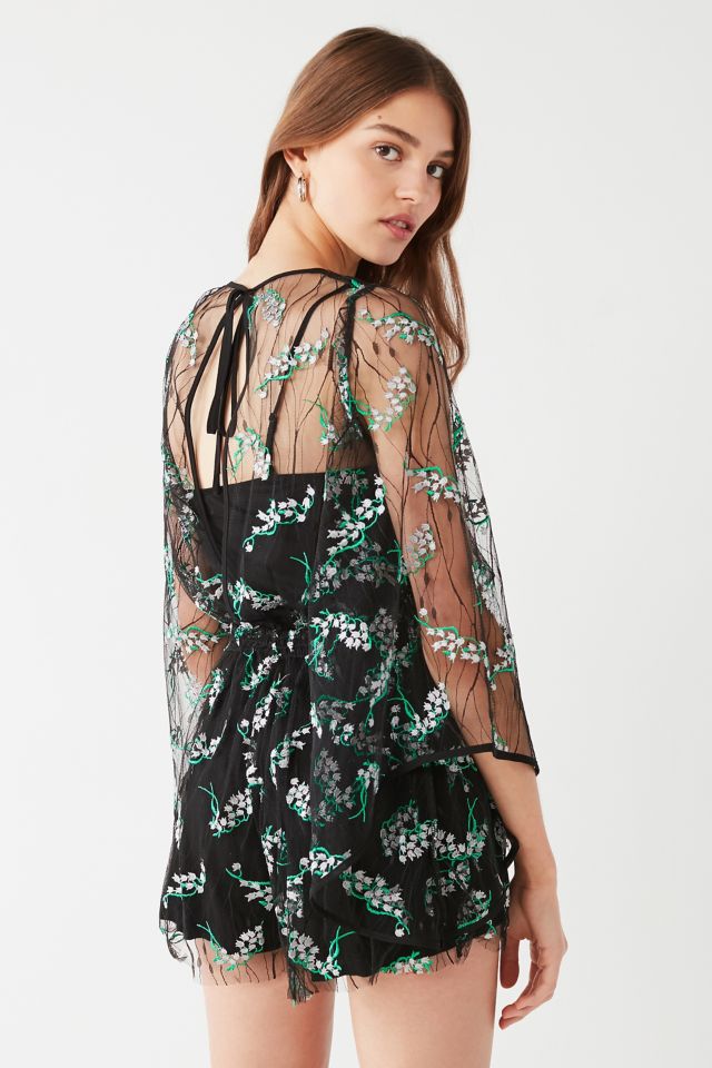 UO Embroidered Floral Mesh Romper #1