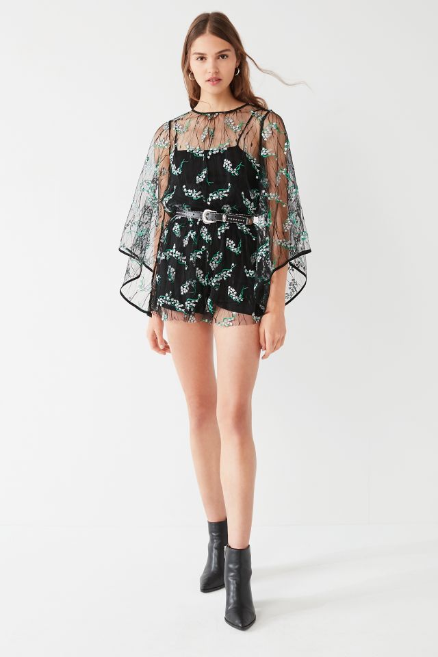 UO Embroidered Floral Mesh Romper #3