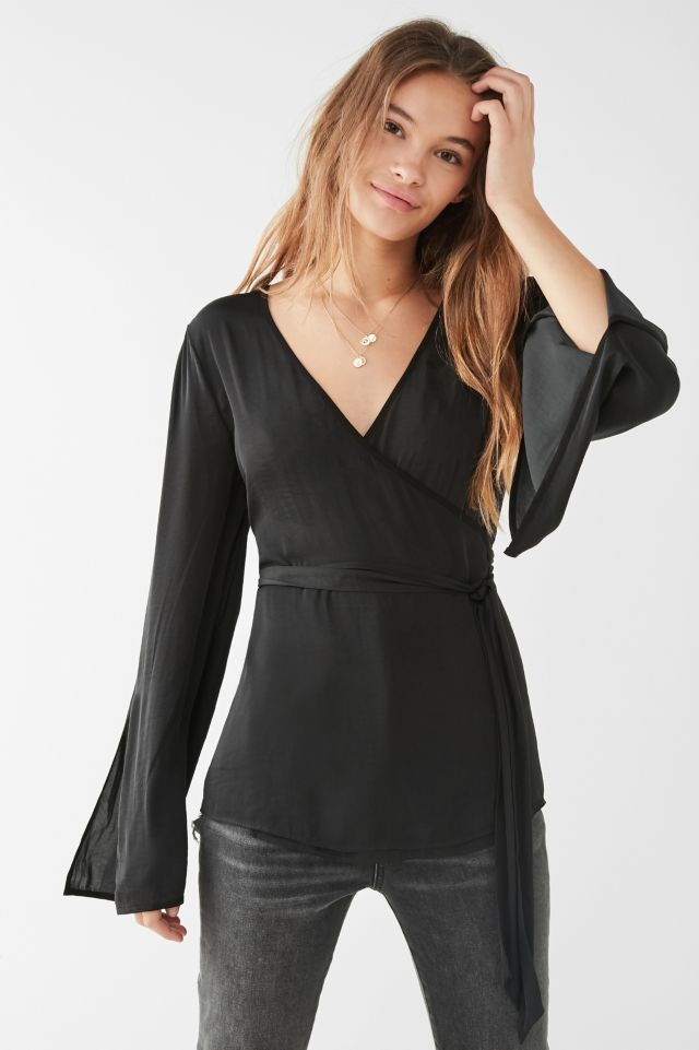 UO Slit Long Sleeve Wrap Blouse