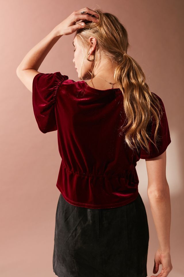 UO Goldie Velvet Cropped Tie-Front Top #1