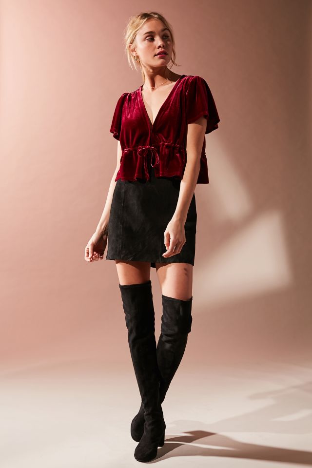 UO Goldie Velvet Cropped Tie-Front Top #2