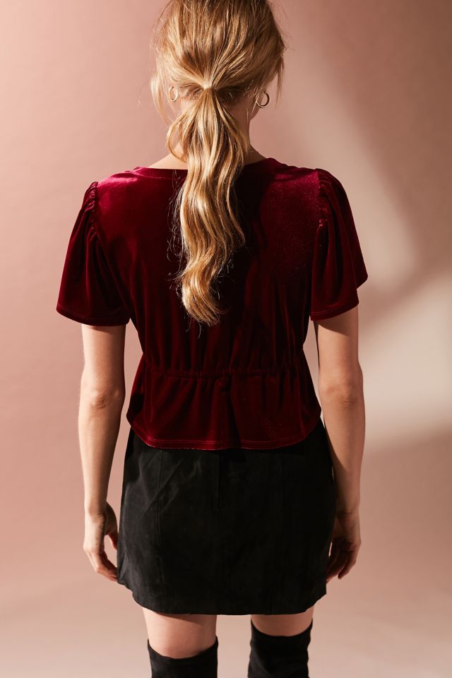 UO Goldie Velvet Cropped Tie-Front Top #5