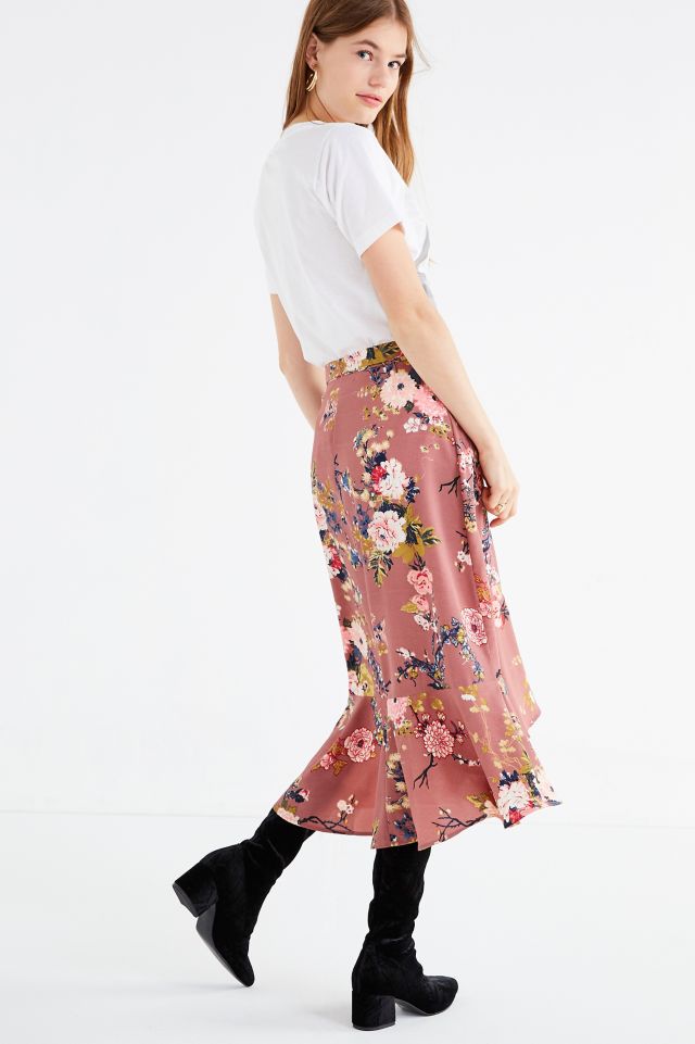 Jupe midi portefeuille à fleurs et à volants BOG Collective #1