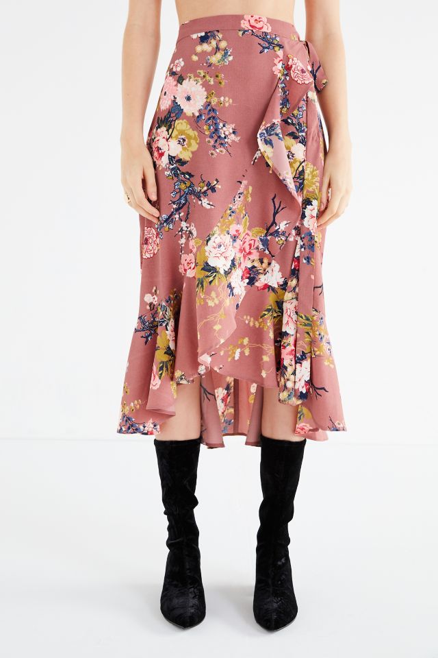 Jupe midi portefeuille à fleurs et à volants BOG Collective #2