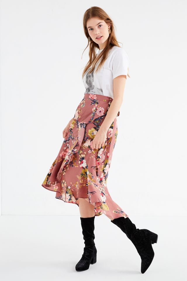 Jupe midi portefeuille à fleurs et à volants BOG Collective #4
